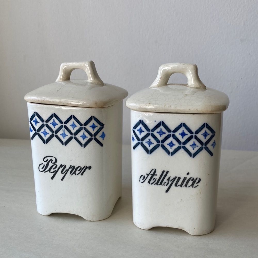 Frankson Germany Antique decorated pepper and allspice canisters